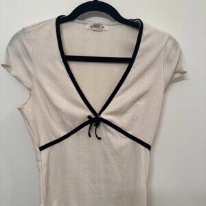 White with Black Velvet Trim Urban Outfitters Top size small (4)